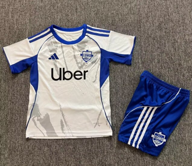 Kids-Como 25/26 Away White Soccer Jersey